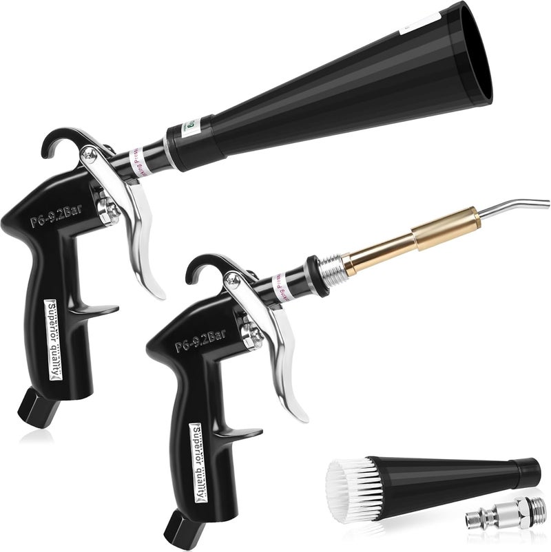 phepetroll Air Blow Gun Car Detailing Dry Cleaning Gun High Pressure Cleaning Tool, Dryer Blower for Car Surfaces Quickly Blasts Dust, Works with Air Compressor (Black, 2 Set Nozzle) - Image 1